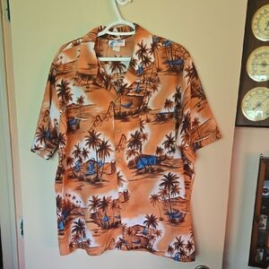 Islander Orange and Blue Casual Button Down Shirt